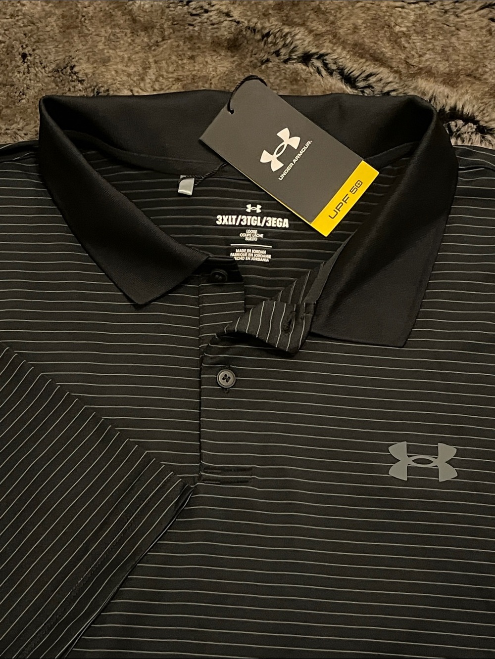 Under Armour Golf Shirt Mens 3XLT UA Matchplay stripe Polo Black gray NWT $60